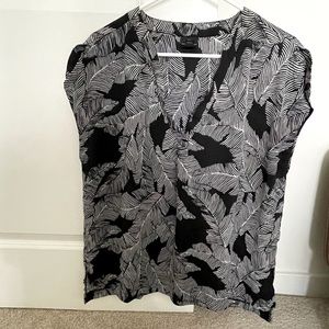 Satin Black & White blouse with leaf pattern